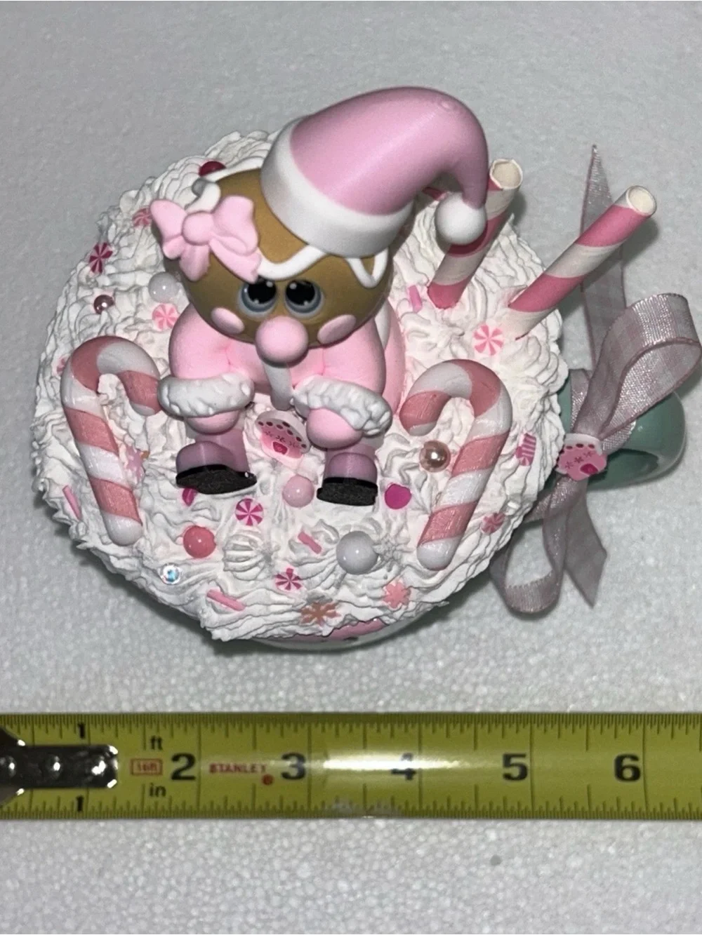 Mint Ceramic Holiday Fake Pink Santa Gingerbread Whip Cream Mug Handmade